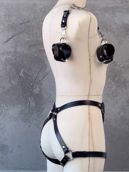 BDSM Leather Garter Harness + Bracelets XS